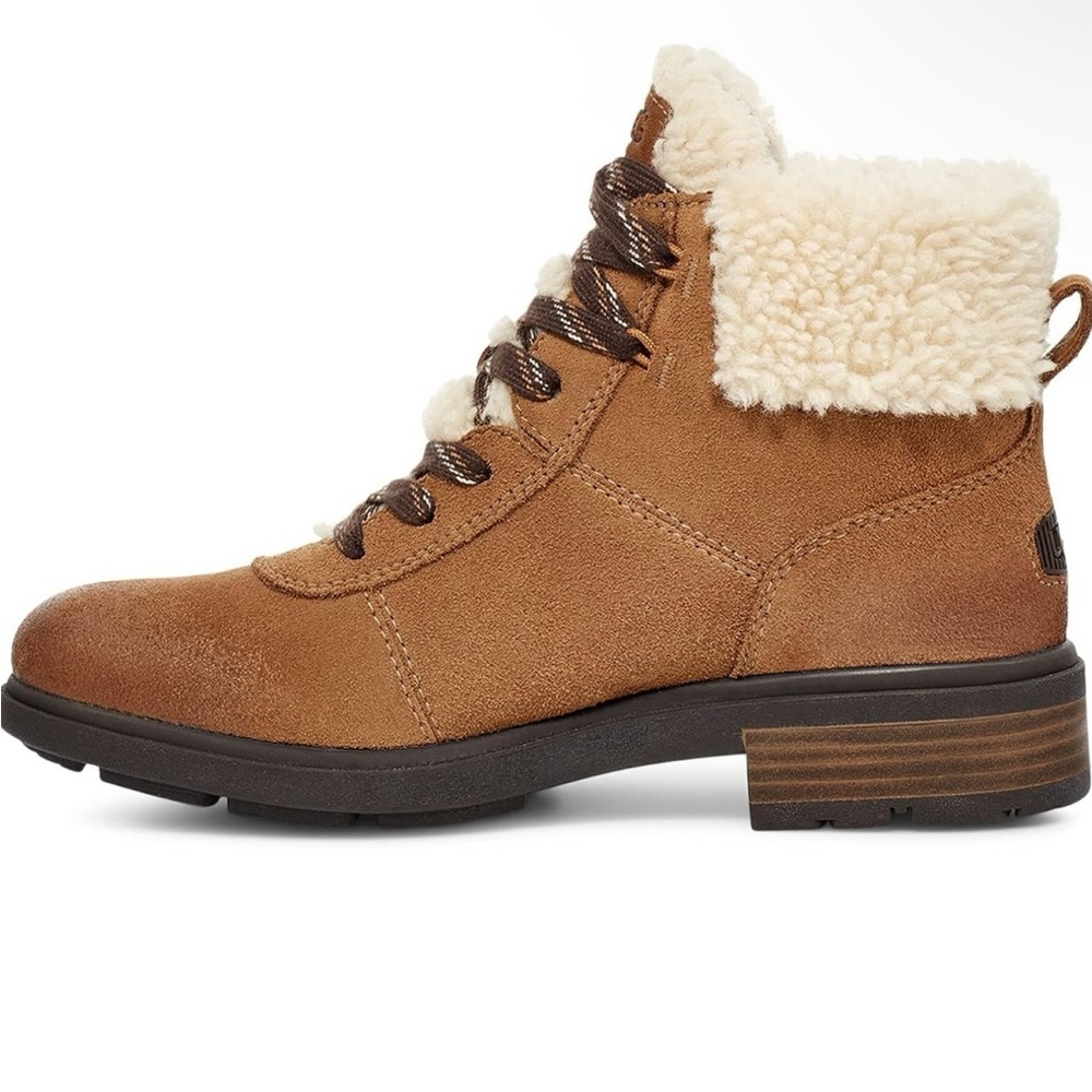 UGG Brown Lace Up Boots with Cream Fur